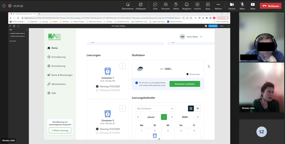 Remote usability test with the click prototype.